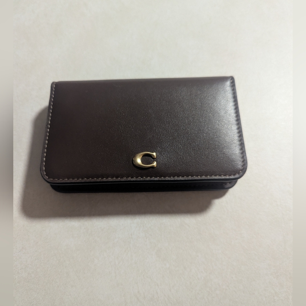 Coach Maple/Brass Leather Card Holder with Gold Accent